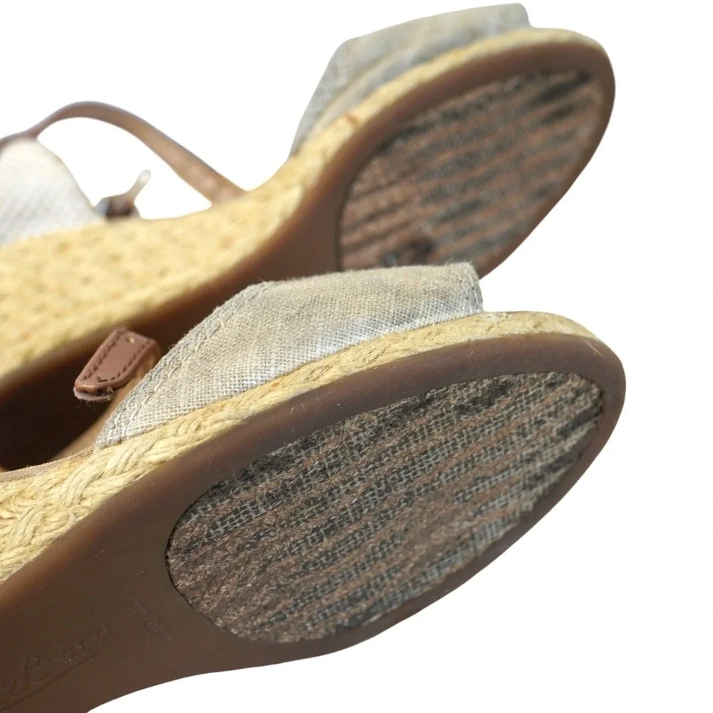 Lucky Brand Espadrille Wedge Sandals Womens 8.5 Tan Jute Ankle Strap Boho Beachy